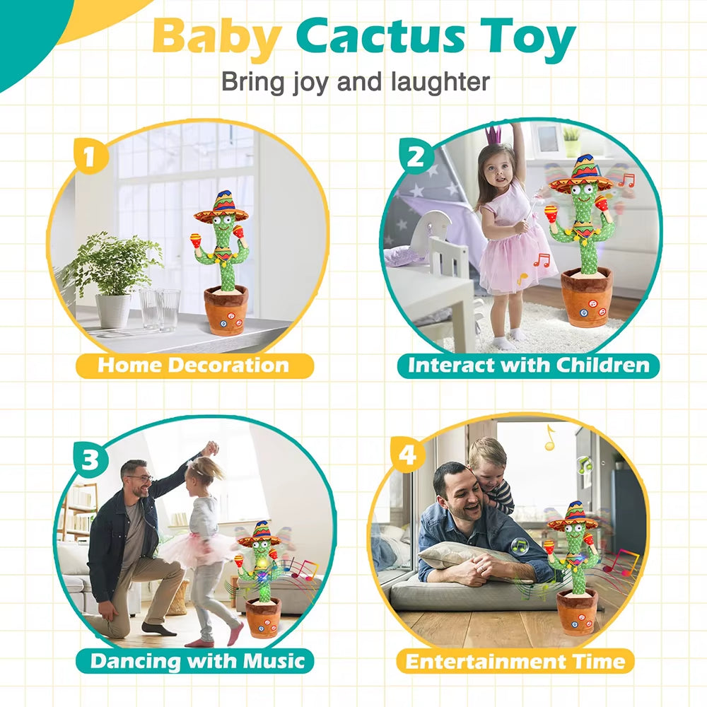 Talking Cactus Baby Toy Dancing Cactus Repeats What You Say for Kids with English Songs Dancing Toy for Gift Toddle Girls Boys